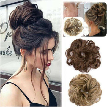 2020 Hair Bun Natural Curly Messy Hair Scrunchies Hair Piece Fake Hair Chignon Wrap for Ponytail Extensions for Women Girl