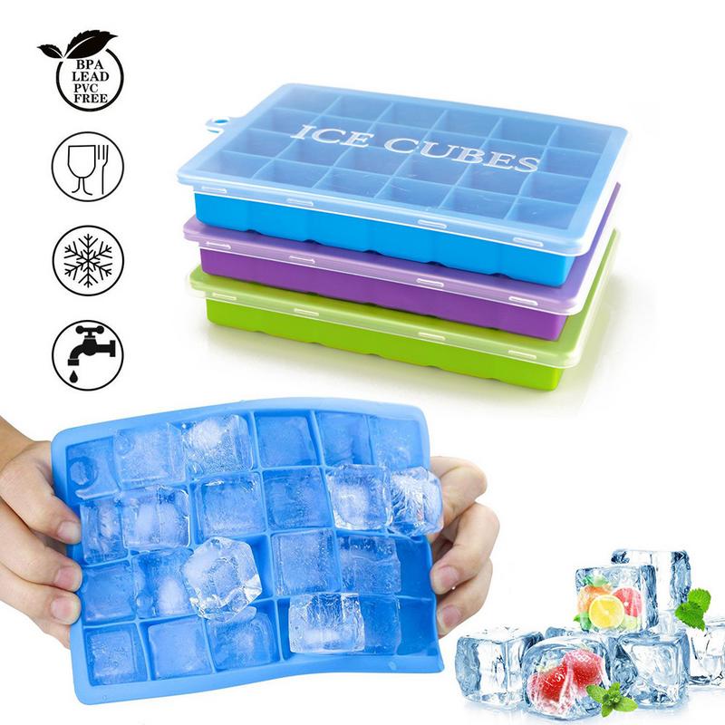 24 Grid Silicone Ice Cube Tray Ice Cube Mold Ice Maker Box With Lid Candy Cake Pudding Chocolate Molds Containers Cube Grid Mold