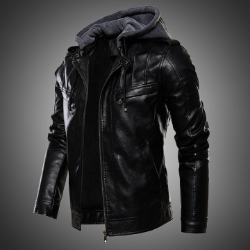 Mens Jacket PU Leather Jacket Men Hooded Coat Fur Lined Motorcycle Jacket Fashion Coat Autumn Winter Coat Plus Size 4XL 5XL