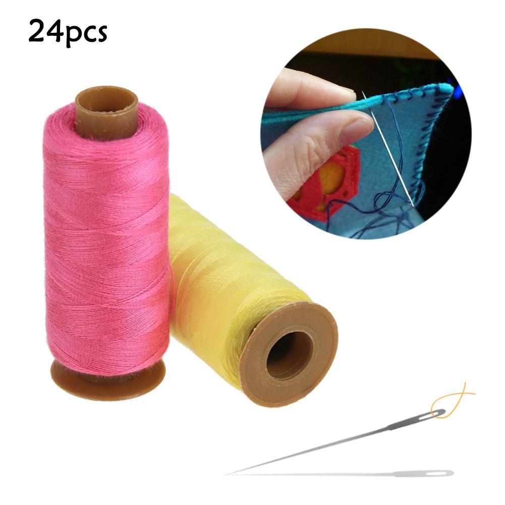 24 Roll 500 Yards Sewing Thread High Tenacity Cotton Machine Embroidery Sewing Threads Hand Craft Patch Steering-wheel Sewing