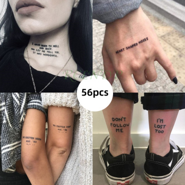 Temporary Tattoo Sticker words devil freedom cute Tatoo Flash Tatto Fake Waterproof stickers for Men Women girls 56 Pcs