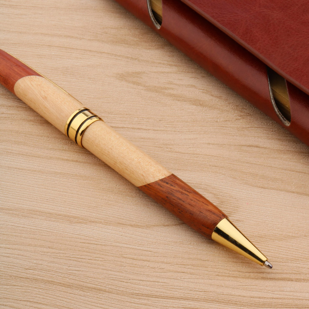 complex Double Wooden Ballpoint Pen color golden gift White and Red Stationery Office school supplies