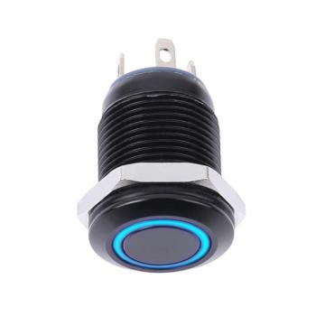 12mm Waterproof Flat Top Blue LED Metal Monmentary Push Button Switch ON-OFF with Circular Blue LED Light Car Motorcycle Switch