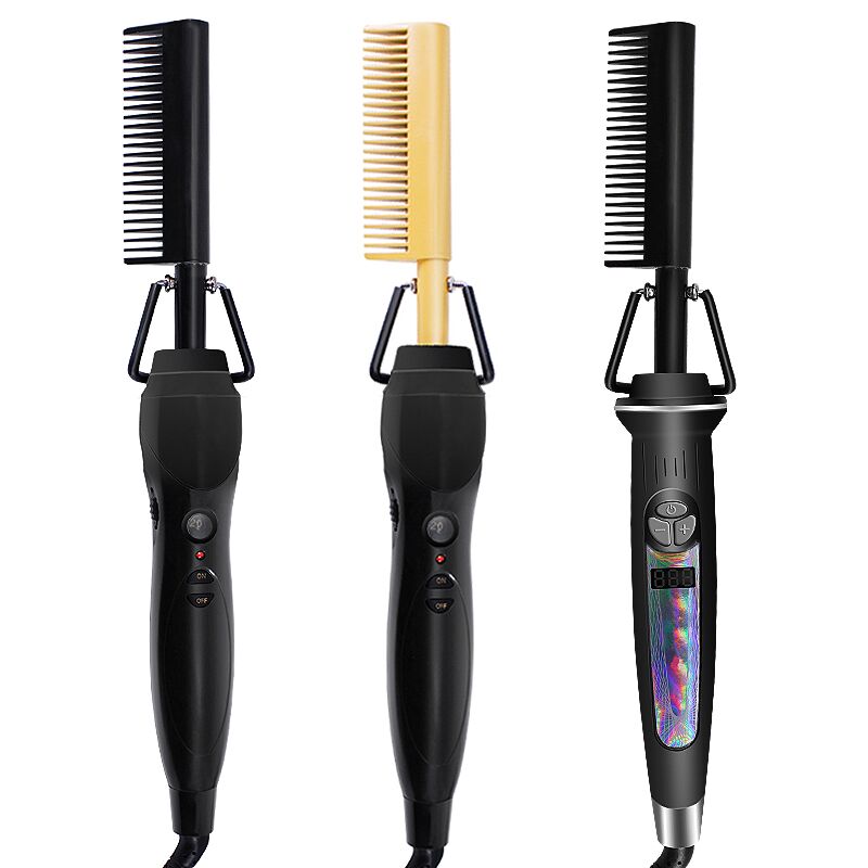 Gold Hair Comb Fast Smoothing Electric Hair Straightener Brush Ceramic Heating Temperature hot comb