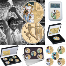 1960-2020 RIP Diego Maradona Gold Plated Commemorative Coin Set with Coin Holder Football Challenge Coins Souvenir Gift for Him
