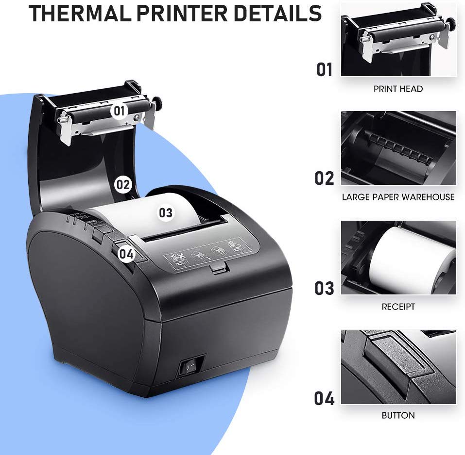 Thermal Receipt Printer 80mm Pos Printer with WIFI/Bluetooth/USB/LAN/RS232 Port Auto Cutter For Restaurant, Shop