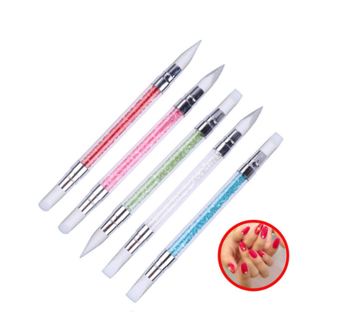 Full Beauty Dual-ended 2 Ways Silicone Nail Art Sculpture Pen 3D Carving DIY Glitter Powder Liquid Manicure Dotting Brush