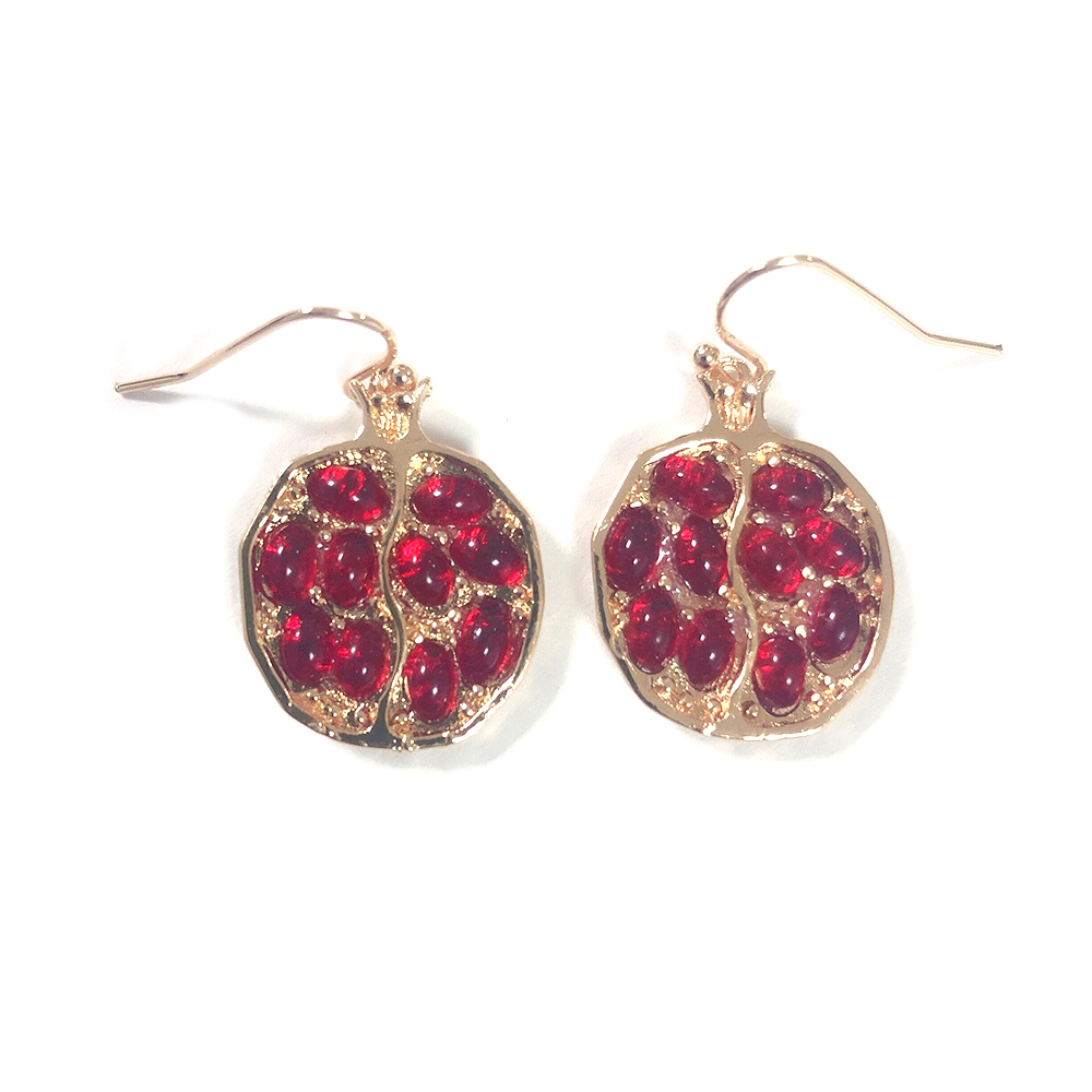 Vintage Fruit Fresh Red Garnet Earrings Pendant Necklace Gold Color Resin Stone Pomegranate Jewelry Gift For Women Gifts P5M269