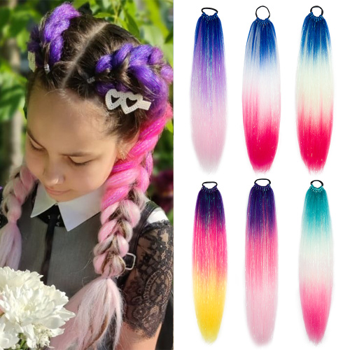 Alileader 110g Multi Colors Highlight Silk Hair Tinsel Straight Kids Ponytail Braids Extension With Elastic Rubber Band Supplier, Supply Various Alileader 110g Multi Colors Highlight Silk Hair Tinsel Straight Kids Ponytail Braids Extension With Elastic Rubber Band of High Quality