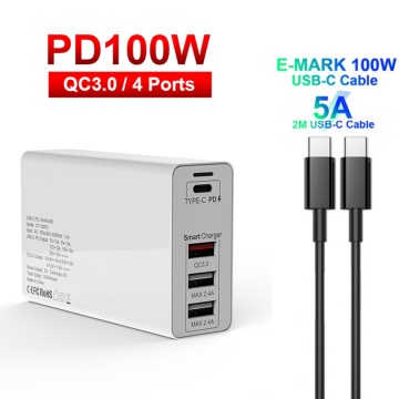 4-Port USB C PD 100W Power Adapter Type C Fast Charger for Macbook Pro QC 3.0 Quick Charge Station for iPhone Desktop Chargers