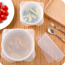 4pcs Transparent Silicone Food Bowl Lids Keep Fresh Prevent Pollution Kitchen Storage Box Food Seal Bag For Saucer Cup Bowl