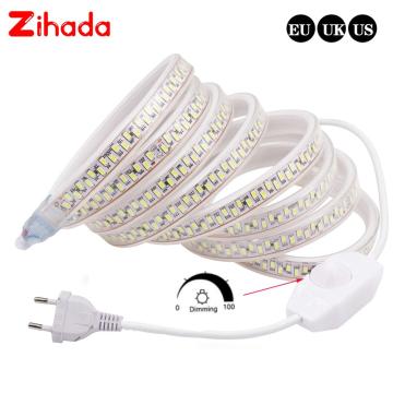 110V 220V SMD 5630 Dimmable LED Strip Outdoor Waterproof Led Ribbon Tape 180Leds/m Flexible led Light Rope EU/UK/US dimmer Plug