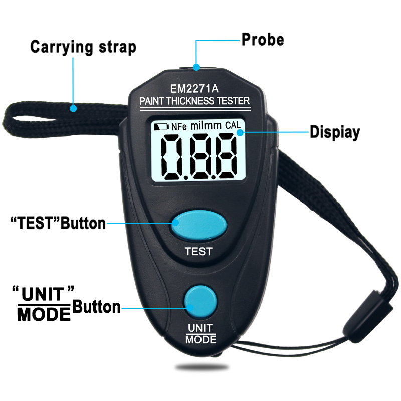 Digital Thickness Gauge Coating Meter Fe NFe 0.00-2.20mm for Car Thickness Meter EM2271A