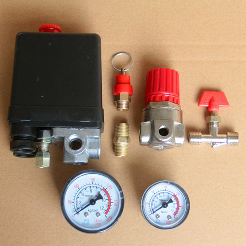 7.25-125 PSI Small Air Compressor Pressure Switch Control 15A 240V/AC Adjustable Air Valve Compressor Four Holes
