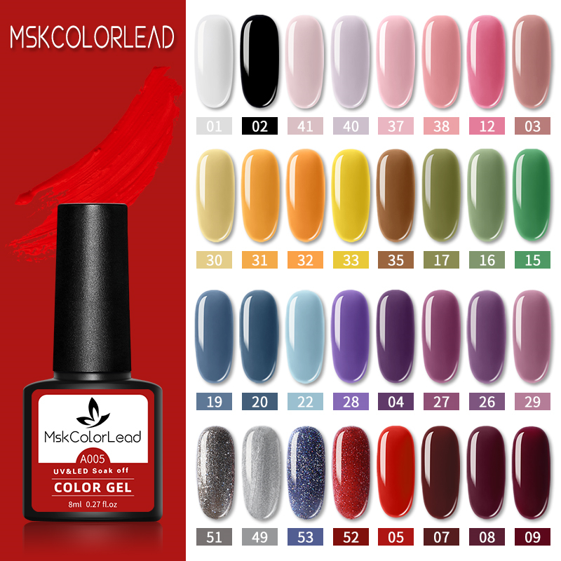 Msk Color Lead Nail Gel Polish 60 Colors Nail Gel 8ML For Baking Nail Art Manicure Semi Permanent Top Coat UV LED Gel Varnish