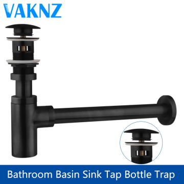 VANKZ Basin Pop Up Drain Black Brass Bottle Trap bathroom drains Siphon Drains with Pop Up Drain Kit P-TRAP Pipe Waste Hardware