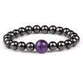 yaye 100% Natural Amethyst Stone Crystal Reiki Healing Energy Hematite Magnetic Stretch Bracelet for Arthritis Pain Relief 1pc