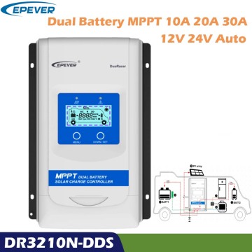 EPever DuoRacer MPPT 10A 20A 30A Solar Charger and Discharger Controller 12V 24V Auto Dual Battery Regulator for RV Camper Boat