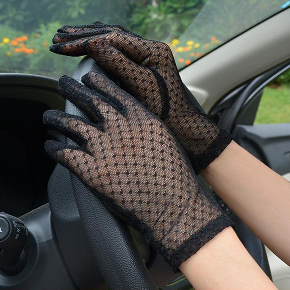 Sexy Lace Mesh Gloves Women Summer Black Anti UV Sunscreen Driving Gloves Lady Elegant Full Finger Glove Party Dance Mittens