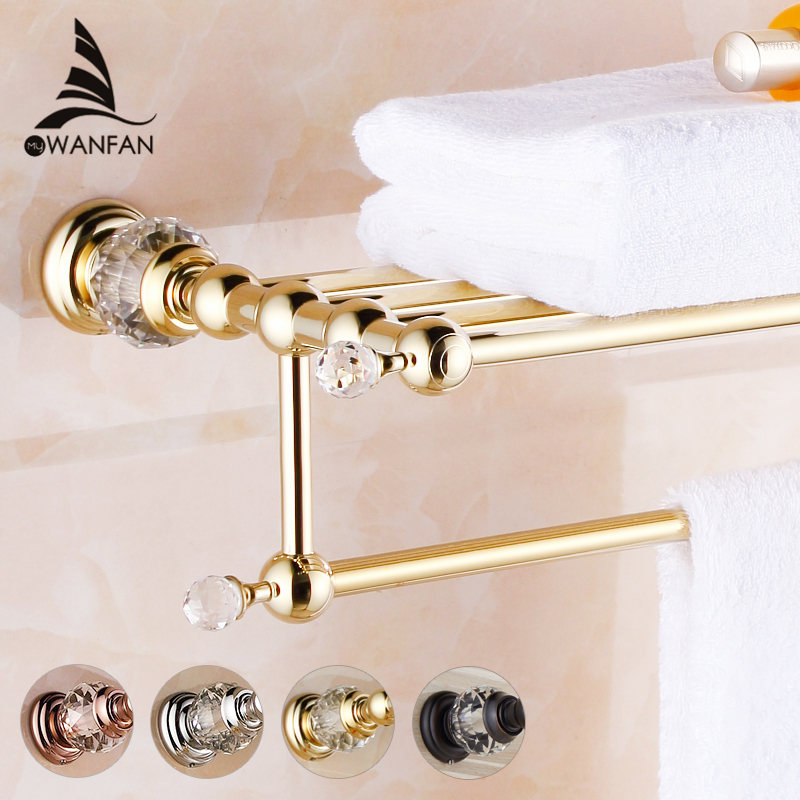 Bathroom Shelves Brass Crystal Towel Rack Gold Towel Shelf Wall Mounted Towel Holder Towel Hanger Bathroom Accessories HK-20