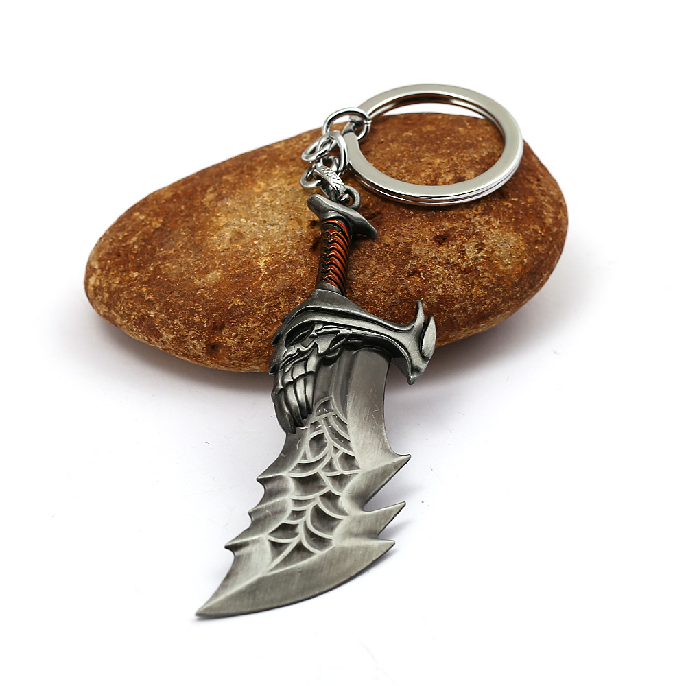 Promotion God Of War 4 Keychain Kratos Axe Key Chains Sword OLYMPUS KRATOS Weapons Metal Pendant Keyring Men Souvenir Jewelry