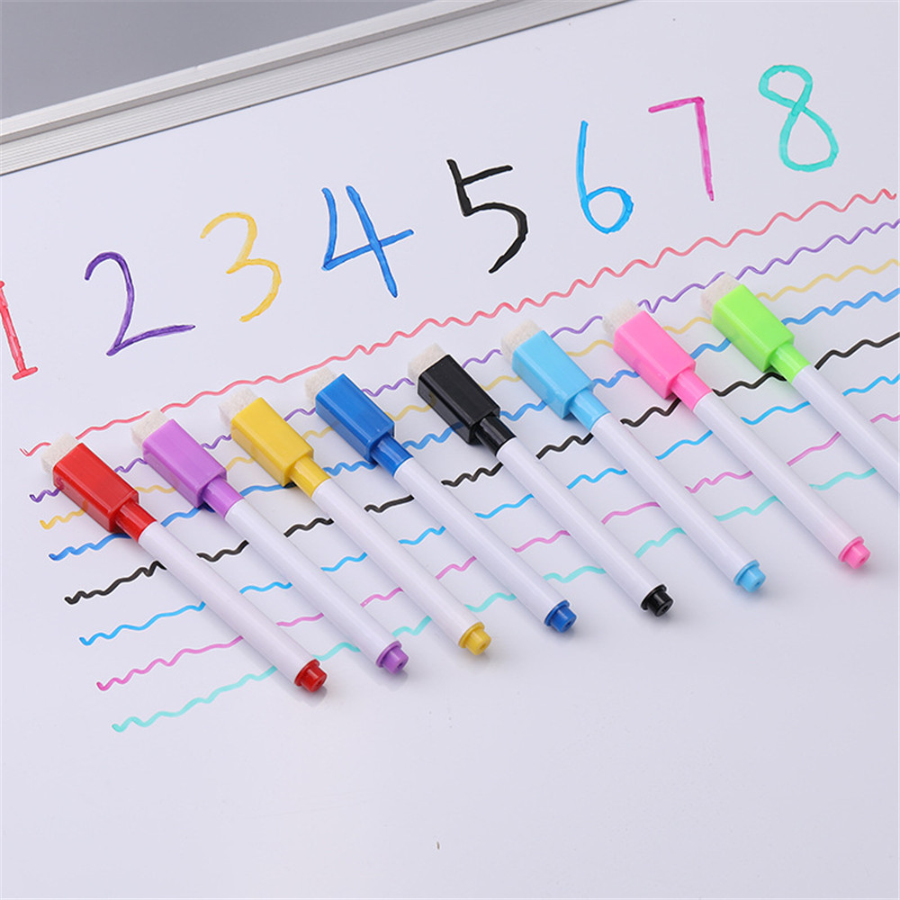 5pcs Colorful Whiteboard Pen Built In Eraser Erasable Marker Pens Drawing StationeryDry White Board Markers for Office