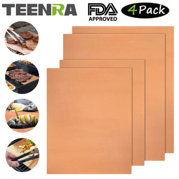 TEENRA 4Pcs Golden Non-stick BBQ Grill Mat Barbecue Baking Liner Baking Mat Sheets Heat-resistant BBQ Mat Bakeware