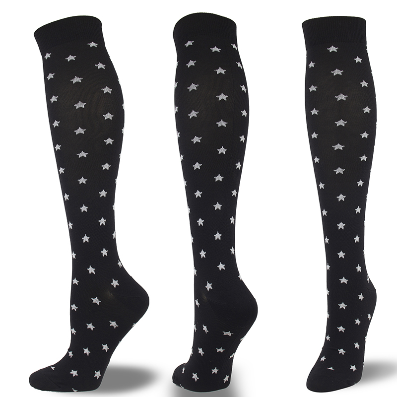 Compression Stockings Unisex Black Series Dot Striped Star Square Shaped Elastic Outdoor Prevent Varicose Veins Reduce Fatigue