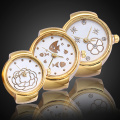 Lady Girl Golden Tone Round Elastic Alloy Quartz Watches Creative Finger Ring Watch Ladies Dress Watches Gift Luxury