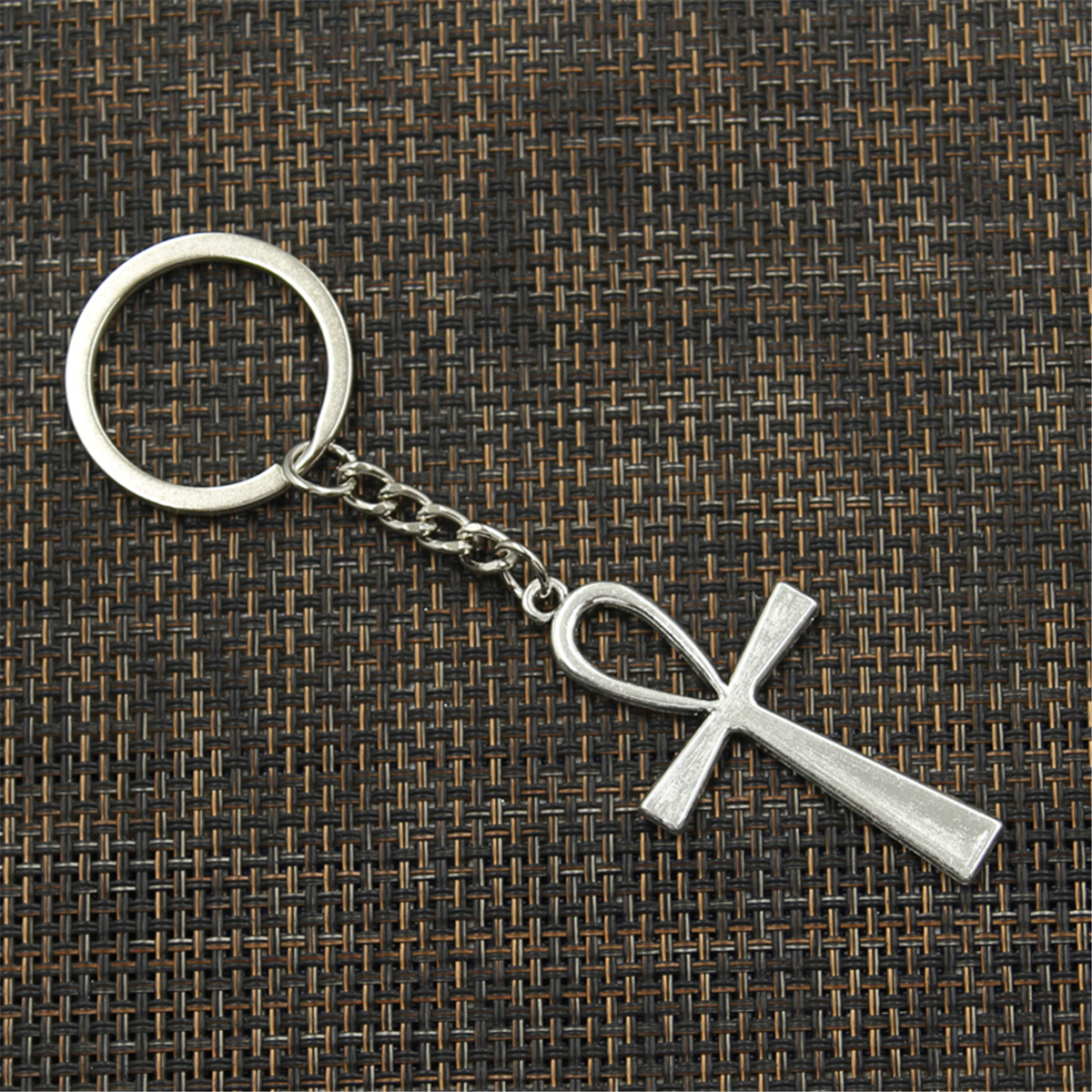 New Fashion Keychain 52x28mm Anka Cross Egyptian Ankh Life Symbol Pendants DIY Men bronze silver color Car Key Chain Ring Gift