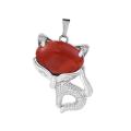 Red Jasper Luck Fox Necklace for Women Men Healing Energy Crystal Amulet Animal Pendant Gemstone Jewelry Gifts