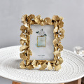 1pc Vintage Golden Ginkgo Leaf Resin Photo Frame Home Retro Decor Crafts Wedding Gift 4/6 Inch