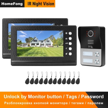 HomeFong Wired Video Doorbell for 2 Apartments Home Door Intercom System Electric Lock Access Control System Swiping Card Unlock