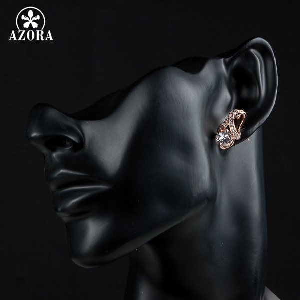 AZORA X Element Rose Gold Color Stellux Austrian Crystal Uique Design 2ct CZ Stud Earrings TE0073