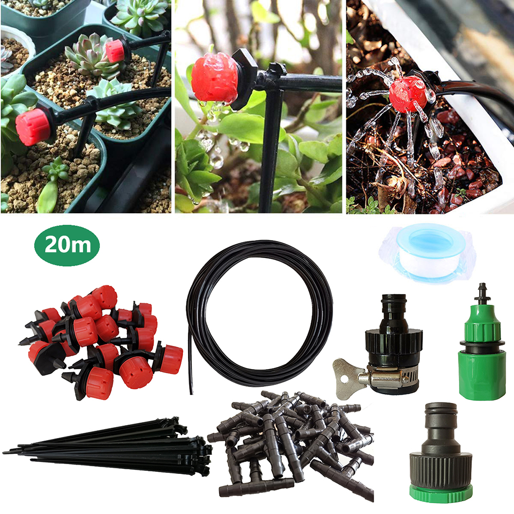 Garden Tool 20m Drip Irrigation System Automatic Watering Garden Hose Micro Drip Garden Watering Kit with Adjustable Drip Tip