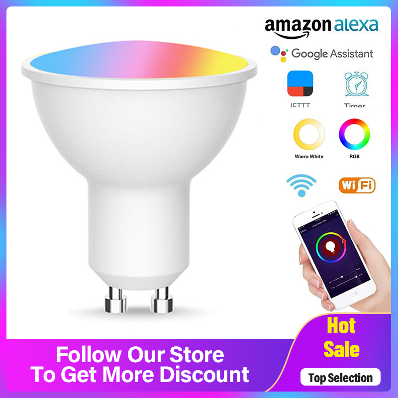 GU10 Smart Bulb Wireless WiFi App Remote Control RGBW 5W Led Dimmable Compatible With Alexa & Google Home Bedroom Light Remote