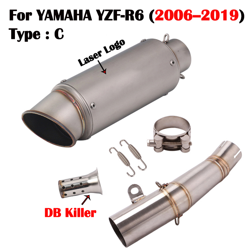 For R6 Motorcycle Exhaust System Slip on YZF R6 Exhaust Tip Baffle Pipe Middle Mid Connect Link Tube for Yamaha YZF R6 2006-2018