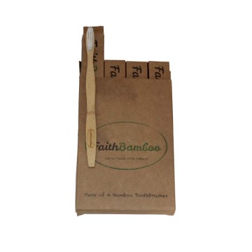 4Pcs/Box Home Hotel Travel Use 19cm Flat Handle White Wave Bristle Natural Biodegradable Eco-Friendly Bamboo Toothbrush Set Kit