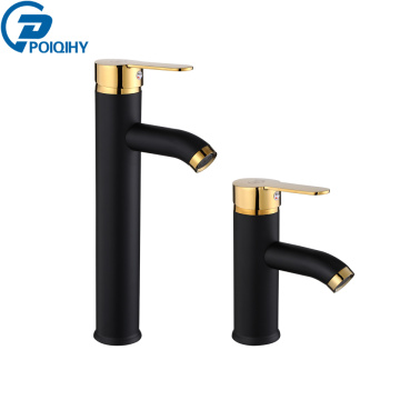 POIQIHY Bathroom Basin Faucets Cold/Hot Mixer Basin Sink Tap Black Golden Water Kitchen Faucet Bathroom Vessel Sink Tap One Hole