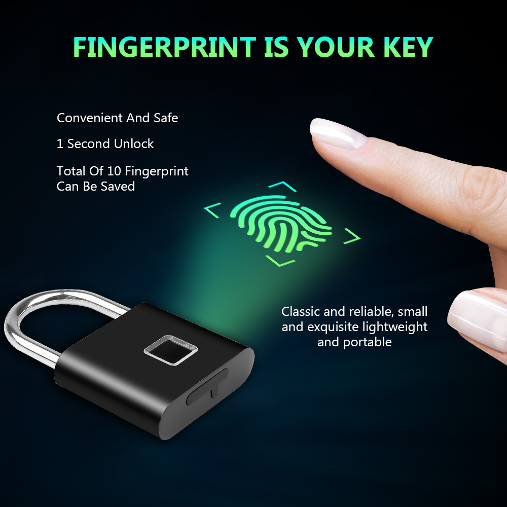 Fingerprint Padlock USB Rechargeable For Door Luggage Case Bag Lock Anti-Theft Security Keyless Smart Fingerprint Lock