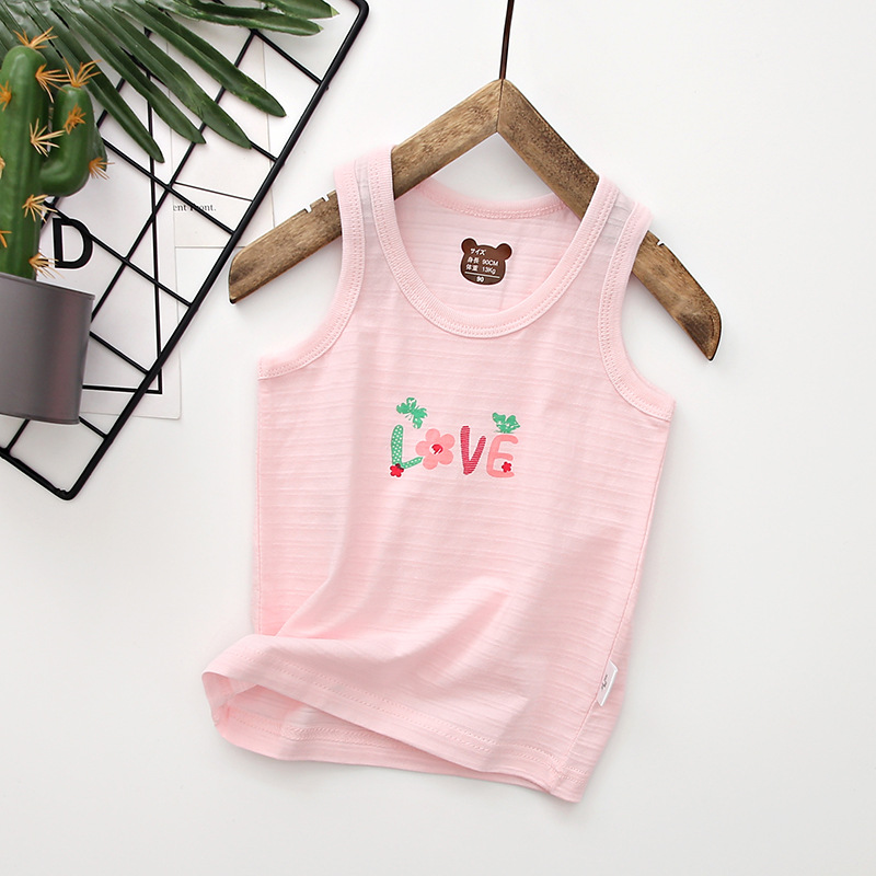 Summer Baby Undershirts Slub Cotton Kids Vest Boys Girls Sleeveless Floral Printed Camisoles Children underwear girl tank top