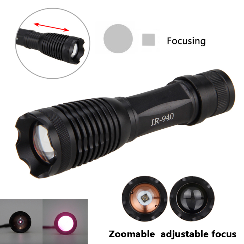 940nm 5w IR Weapon Light LED Night Vision Zoomable Infrared Radiation Focus Gun Lamp Hunting Flashlight+18650 Battery+Charger