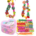 55Pcs/Set Wooden Toys Cartoon Fruit Animals Beads Stringing Threading Beads Game Education Toys For Children Kids Beads Toys