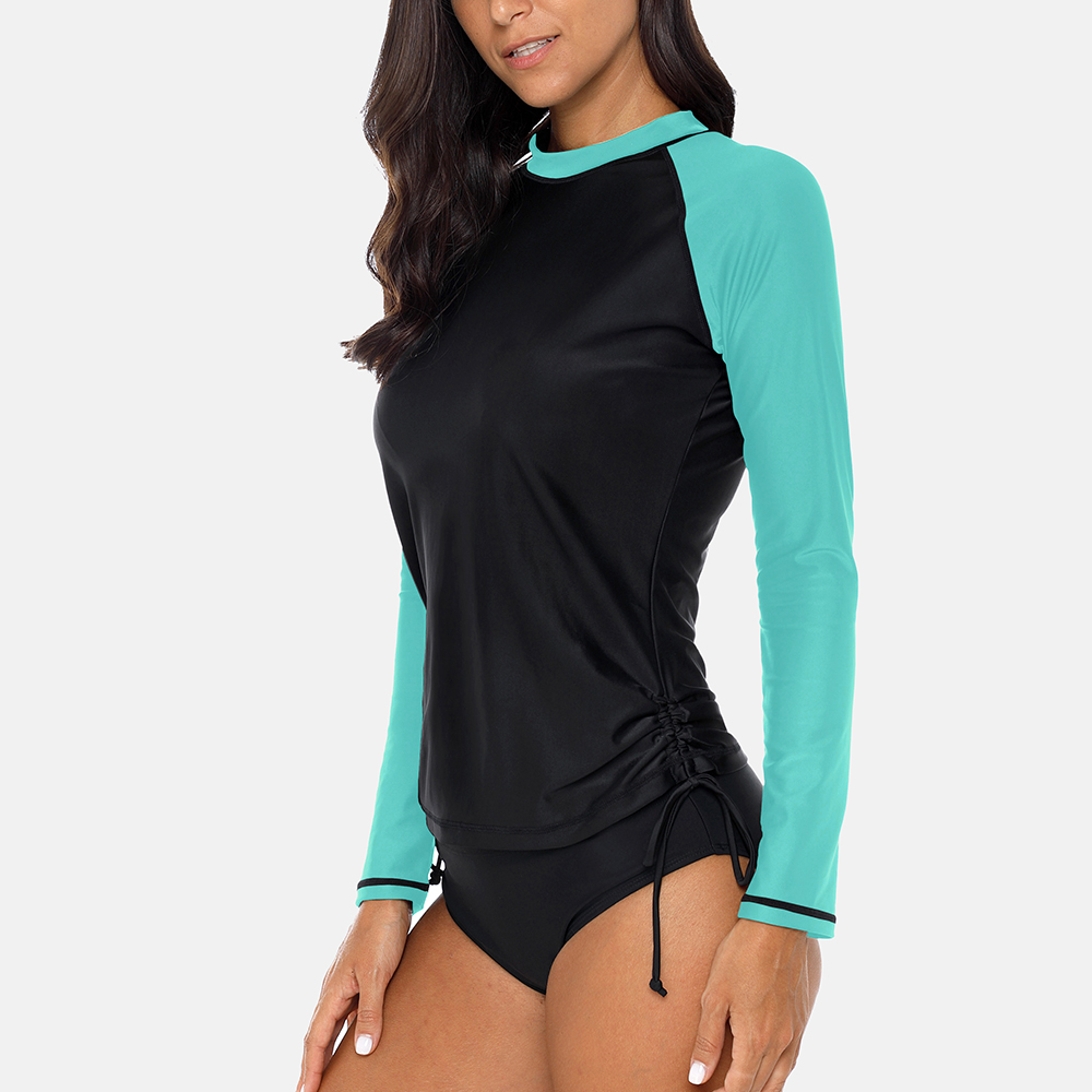 Anfilia Women Long Sleeve Rashguard Shirt Side Bandaged Swimwear Surfing Top Hiking Shirt Rash Guard UPF50+