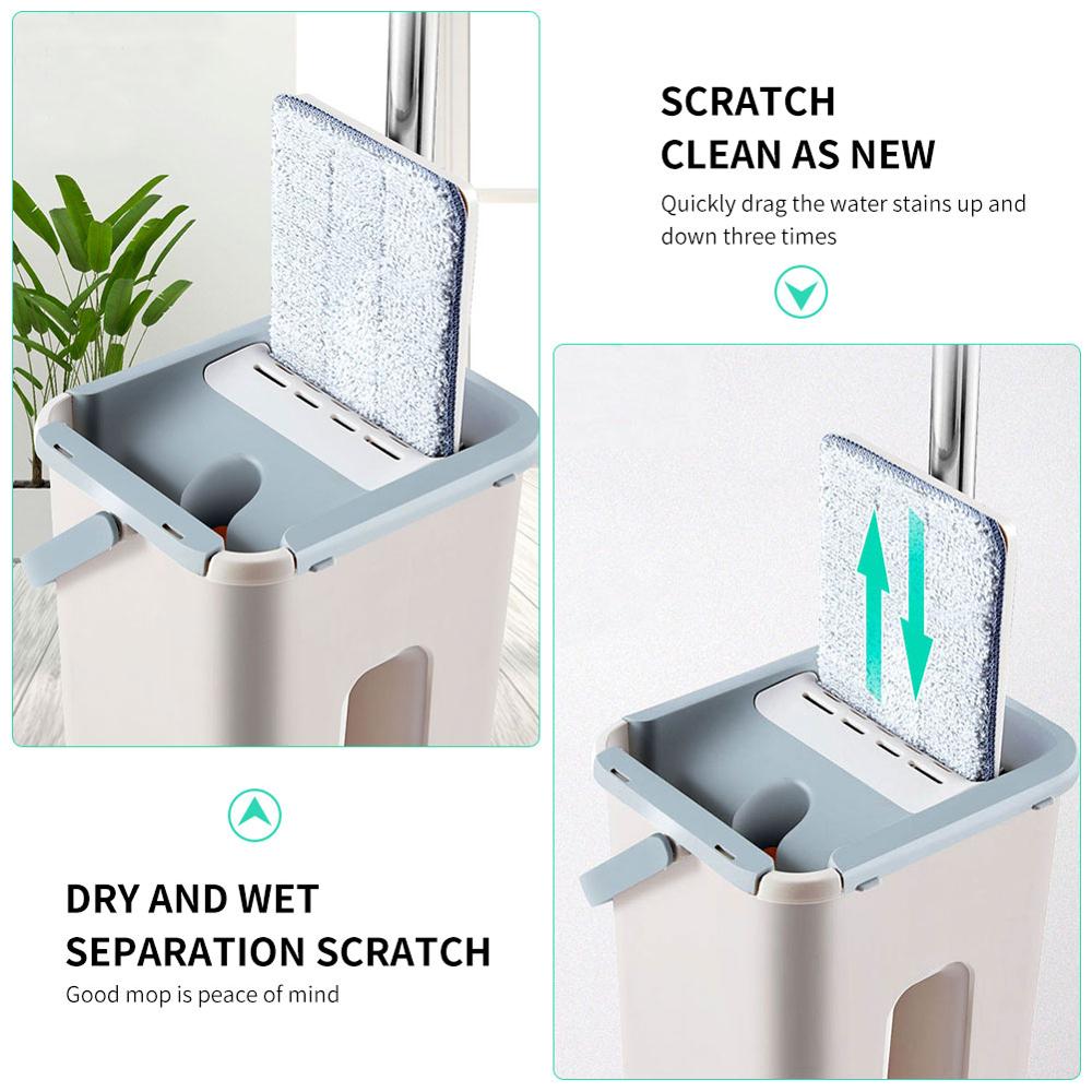 Drop Shipping Magic Microfiber Cleaning Mops Free Hand Mop with Bucket Flat Squeeze Magic Automatic Home Kitchen Floor Cleaner