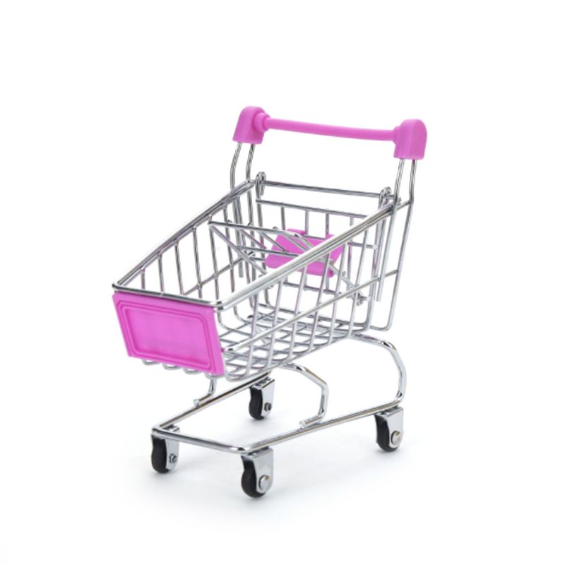 Mini Supermarket Hand Trolley Shopping Utility Cart Storage Basket Pretend Kids