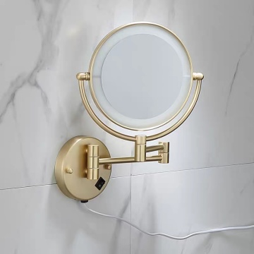 Makeup Mirrors Black Brass LED Extending Folding Wall Mounted Double Side LED Light Mirror 3x 5x 10x Magnification Bath Mirrors