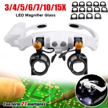Efficient 3/4/5/6/7/10/15X Adjustable 7 Lens Loupe LED Light Headband Magnifier Glass LED Magnifying Glasses With Lamp
