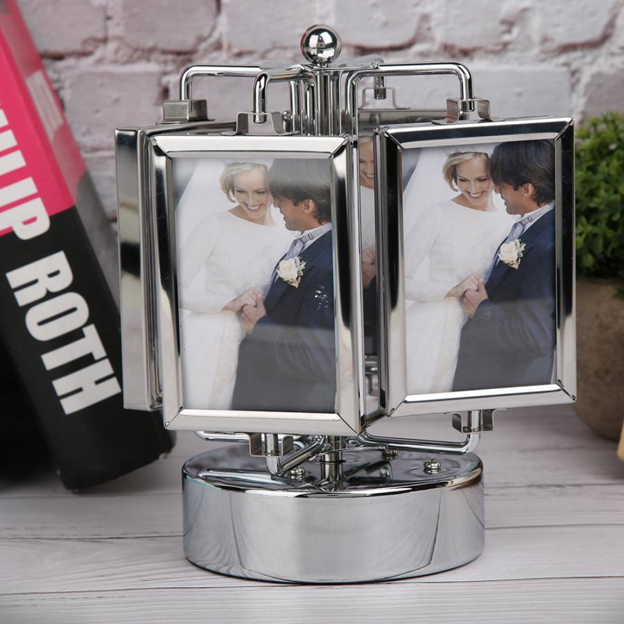 Cikonielf Rotating Music Box Photo Picture Frame Home Living Room Bedroom Decoration for 3x2in 4pcs Multiframe Photos