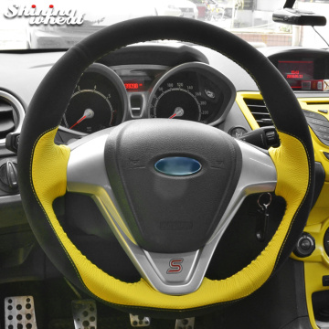 Shining wheat Hand-stitched Car Steering Wheel Cover for Ford Fiesta 2008-2017 EcoSport 2014-2017